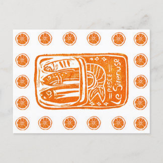 Italian Summer Linocut Design - Tinned Sardines Postcard