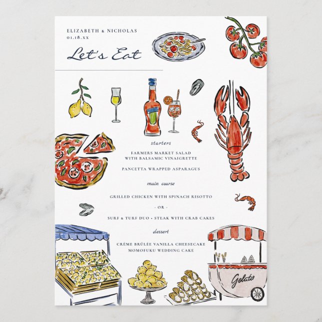 Italian Summer Watercolor Wedding Menu (Front)