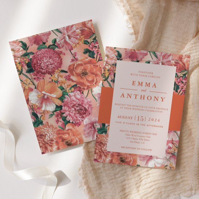Italian Sunset Modern Floral Wedding Invitation (Creator Uploaded)