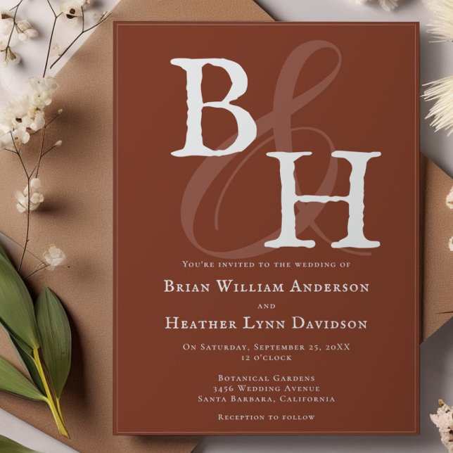 Italian Sunset Orange Minimalist Monogram Wedding Invitation (Italian Sunset Orange Minimalist Monogram Wedding Invitation)