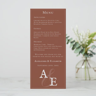 Italian Sunset Orange Minimalist Monogram Wedding Menu