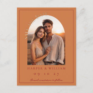 Italian sunset photo save the date postcard