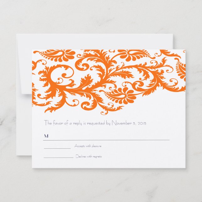 Italian Sunset Terracotta Orange Damask RSVP  Card (Front)