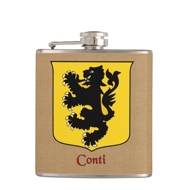 Italian Surname Conti Historical Heraldic Shield Flask (Front)