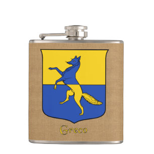 Italian Surname Greco Heraldic Shield Flask