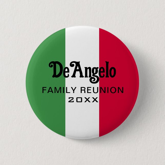 Italian Surname Name Custom Flag Colors Reunion Button (Front)