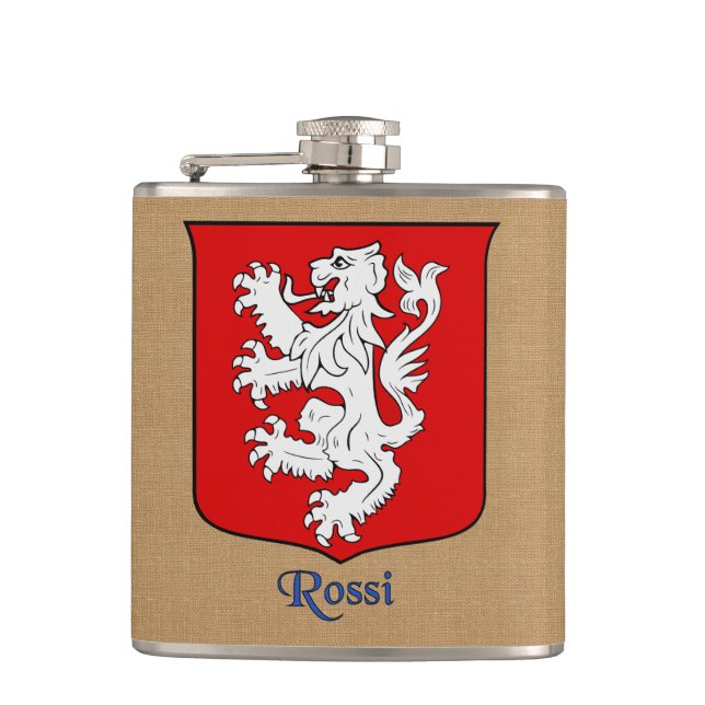 Italian Surname Rossi Heraldic Shield Flask (Front)