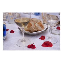 Italian Table: Bread, Wine and Bougainvillea Petal