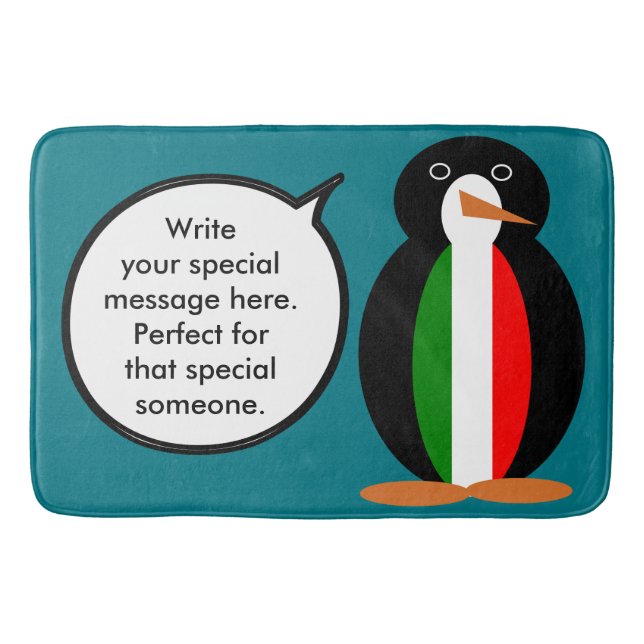 Italian Talking Ms Penguin Personalized  Bathroom Mat (Front)