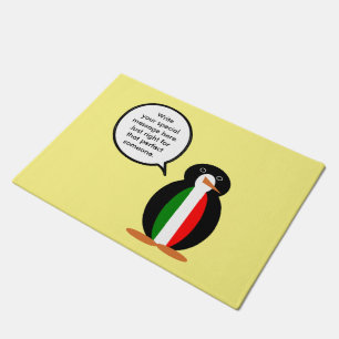 Italian Talking Ms Penguin Personalized Doormat