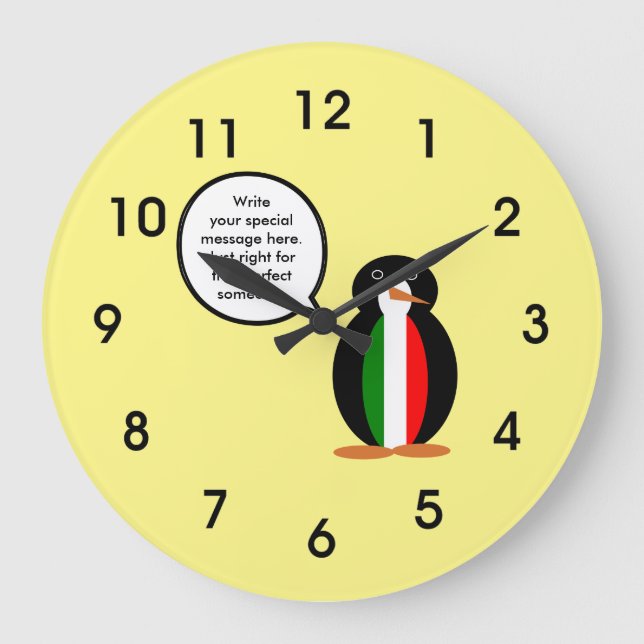 Italian Talking Ms Penguin Personalized  Large Clock (Front)
