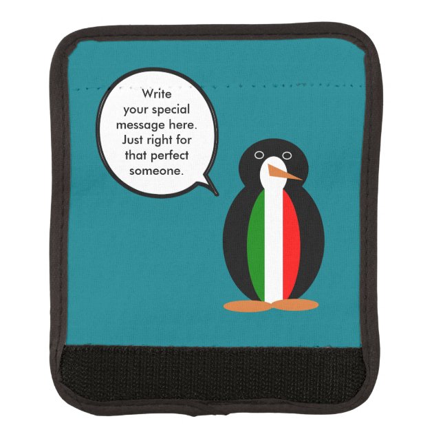 Italian Talking Ms Penguin Personalized  Luggage Handle Wrap (Front)
