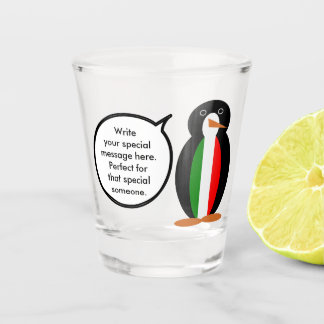 Italian Talking Ms Penguin Personalized Shot Glass