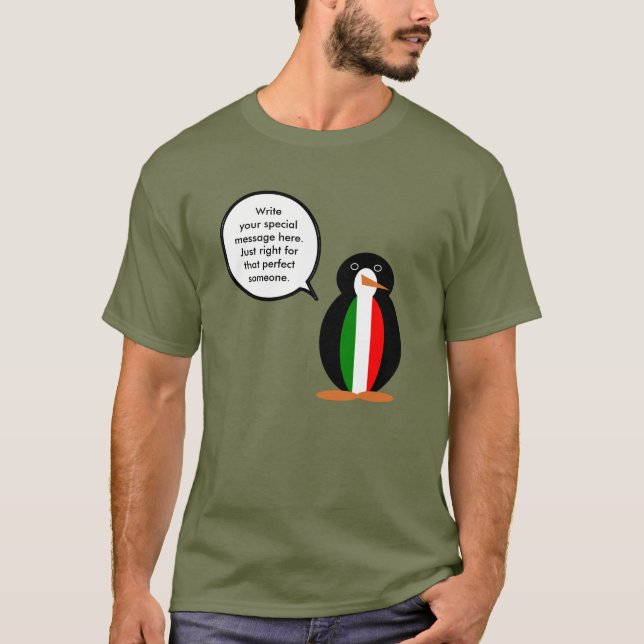 Italian Talking Ms Penguin Personalized Text Men's T-Shirt (Front)