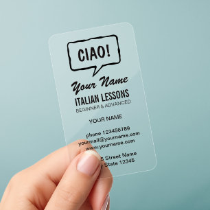 Italian teacher language school lessons template clear business cards