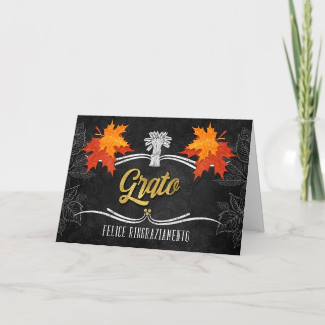 Italian Thanksgiving Grateful Blessings Chalk Holiday Card (Front)