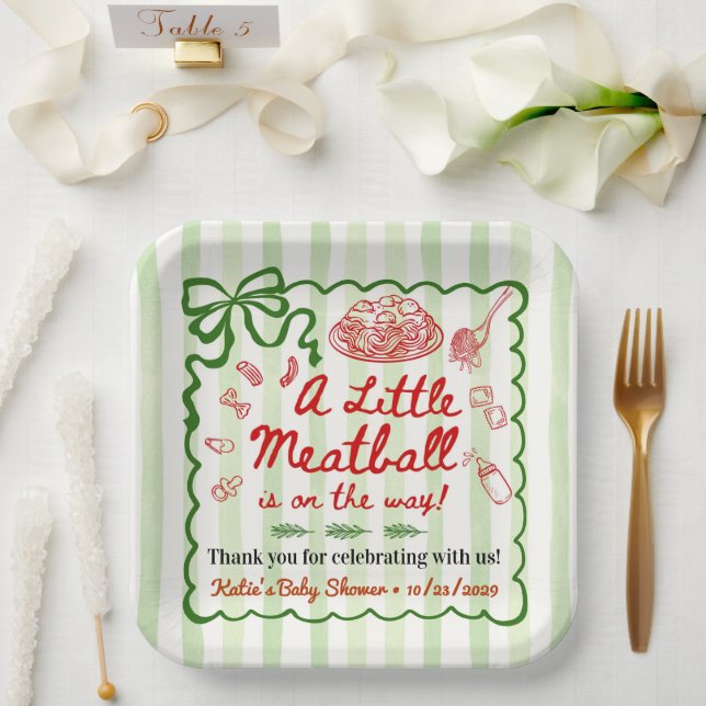 Italian Theme Baby Shower Green Bow Paper Plates (Wedding)