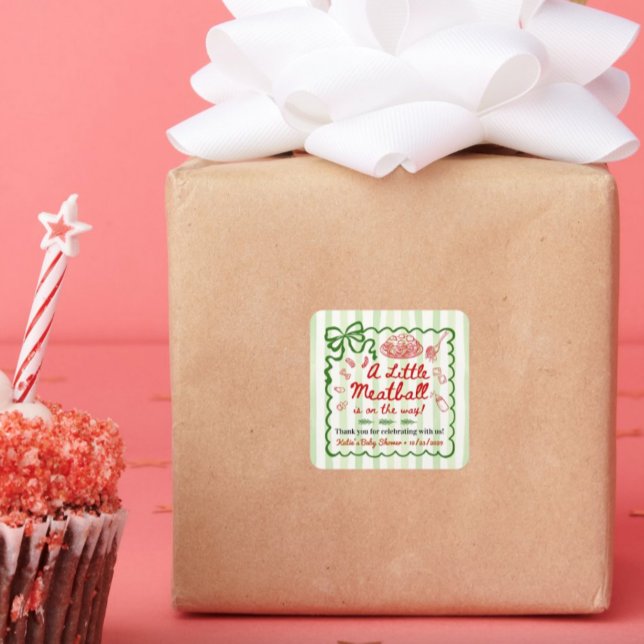 Italian Theme Baby Shower Green Bow Small Square Sticker (Creator Uploaded)