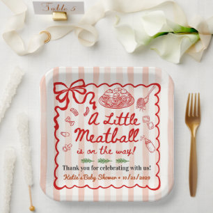 Italian Theme Baby Shower Red Bow Paper Plates