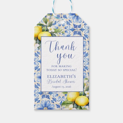 Italian Theme Blue Yellow Bridal Shower Thank You Gift Tags