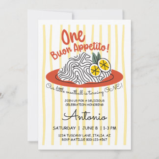 Italian Theme Pasta Food Ciao One 1st Birthday Invitation