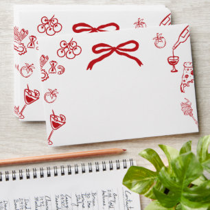 Italian theme Red Bow Handdrawn Bridal Shower Envelope
