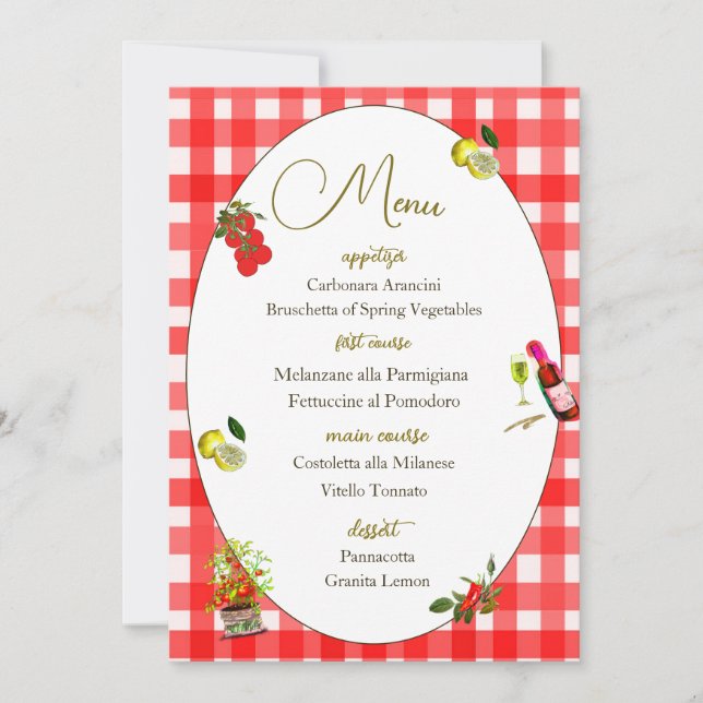 Italian Theme Red Pattern Lemon Menu  Invitation (Front)