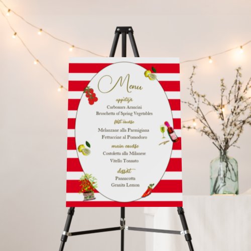 Italian Theme Red Stripe Lemon Mediterranean Menu  Foam Board