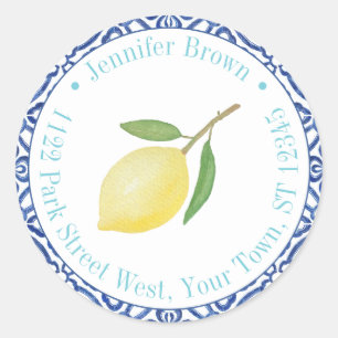 Italian Theme Summer Wedding Lemons Return Address Classic Round Sticker