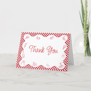Italian-Themed Red Checkered Bridal Shower Letterpress Thank You Card