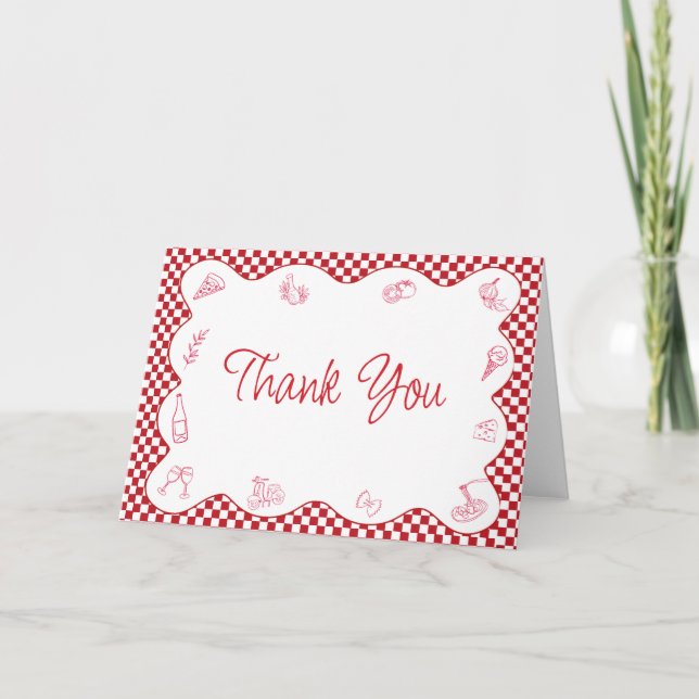 Italian-Themed Red Checkered Bridal Shower Thank You Card (Front)