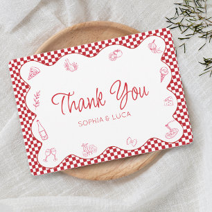 Italian-Themed Red Checkered Wedding Thank You Card