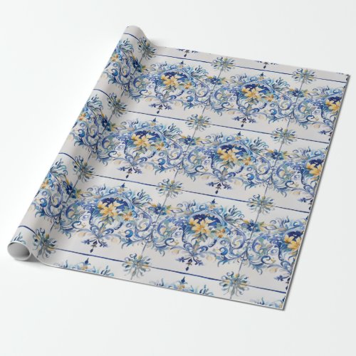 Italian Tile Blue and White Amalfi Coast Decoupage Wrapping Paper