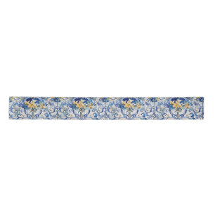 Italian Tile Blue n White Yellow Flowers Decoupage Satin Ribbon