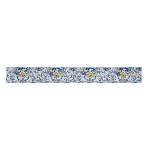 Italian Tile Blue n White Yellow Flowers Decoupage Satin Ribbon