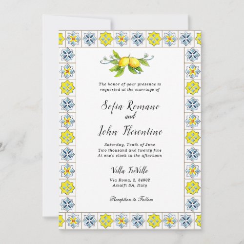 Italian tile border with Lemons Wedding  Invitatio Invitation