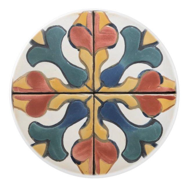 Italian Tile Floral Traditional Ceramic Knob (Front)