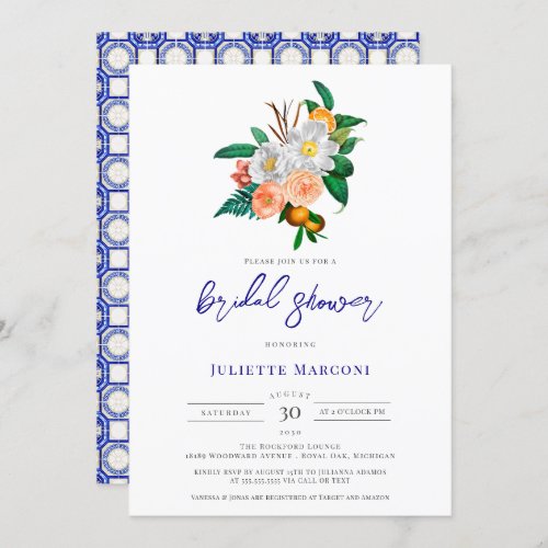 Italian Tile Mediterranean Floral Bridal Shower Invitation