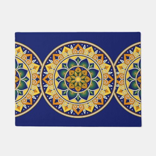 Italian Tile Pattern  Peacock motifs majolica Doormat