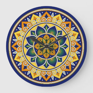 Italian Tile Pattern – Peacock motifs majolica Large Clock