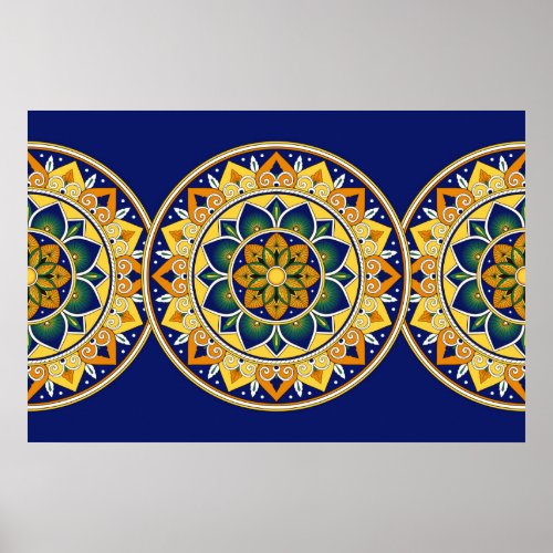 Italian Tile Pattern  Peacock motifs majolica Poster