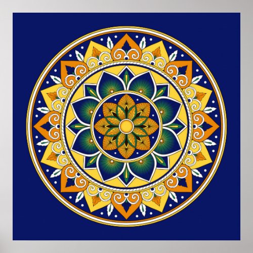 Italian Tile Pattern  Peacock motifs majolica Poster