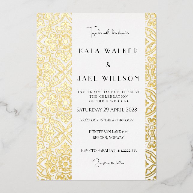 Italian Tile Pattern (Retro-Dotted) Foil Invitation (Front)