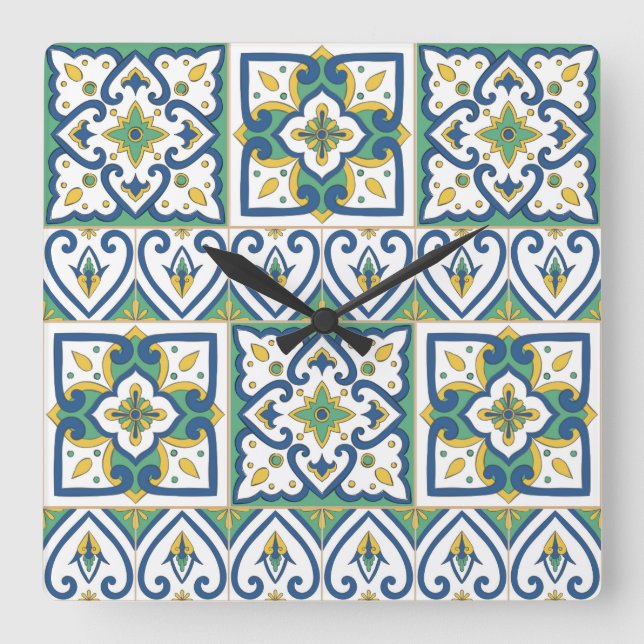 Italian Tile Pattern – Sicilian ceramic Square Wall Clock (Front)