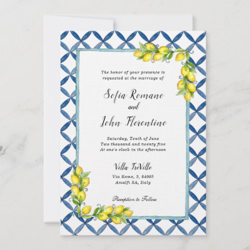 Italian tiles and lemon pattern invitation