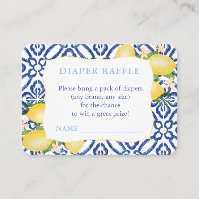 Italian Tiles And Lemons Baby Shower Diaper Raffle Enclosure Card (Front)