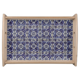 Italian Tiles Azulejo Blue White Geometric  Serving Tray