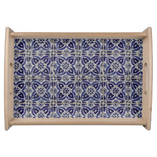 Italian Tiles Azulejo Blue White Geometric  Serving Tray