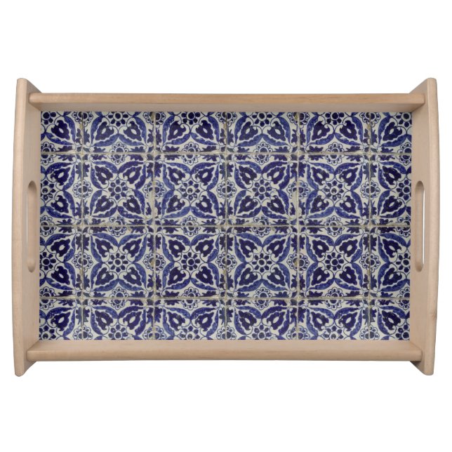 Italian Tiles Azulejo Blue White Geometric  Serving Tray (Front)