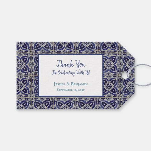 Italian Tiles Azulejo Blue White Geometric Wedding Gift Tags